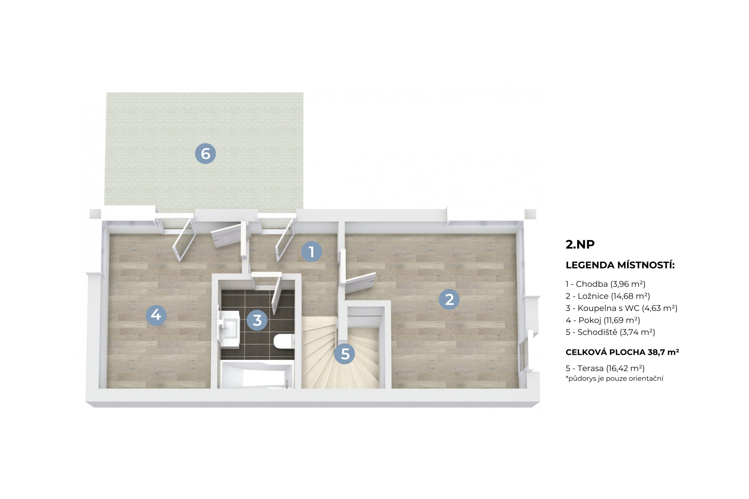 3D půdorys - 2.NP RD