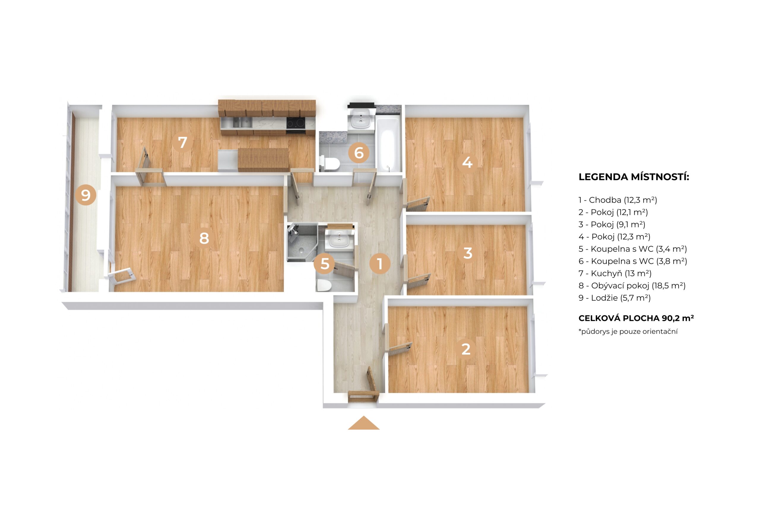 3D půdorys - byt 4+1 bez vybavení