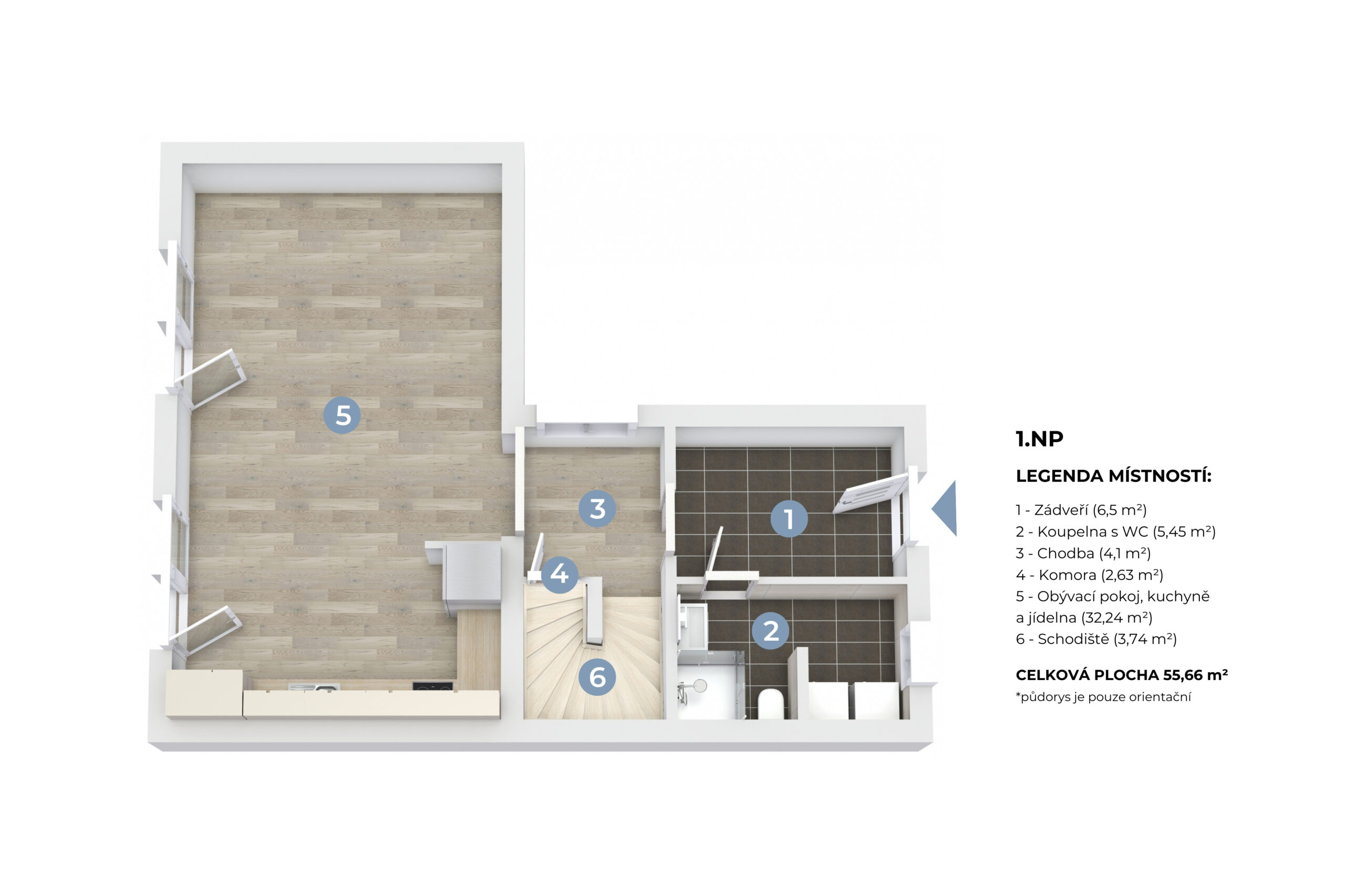 3D. půdorys - 1.NP RD